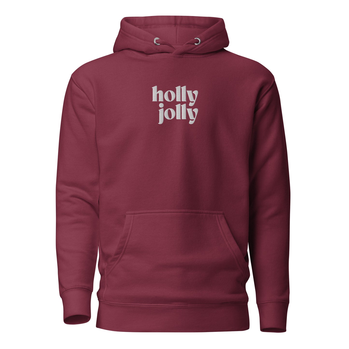 holly jolly embroidered hoodie maroon