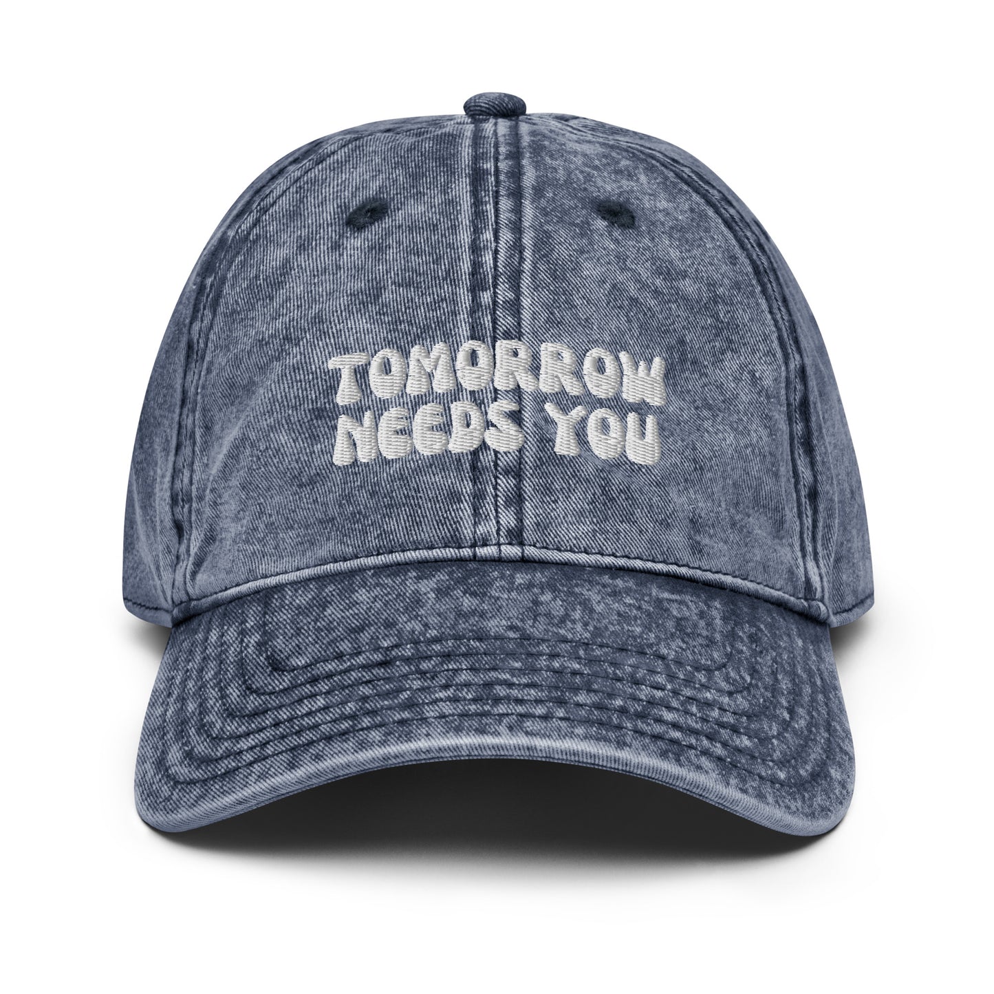 tomorrow needs you denim navy hat