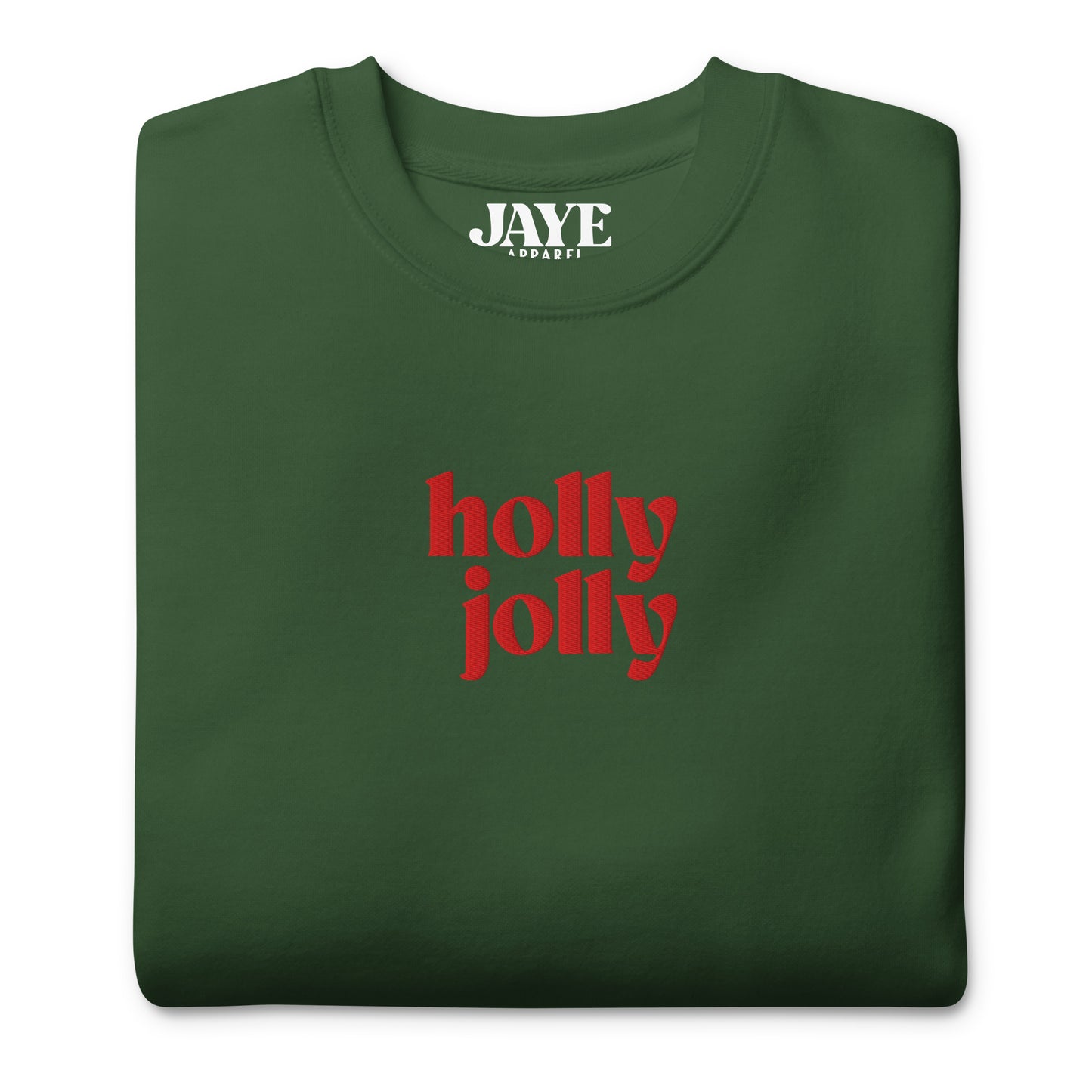 holly jolly embroidered crewneck sweatshirt  forest green