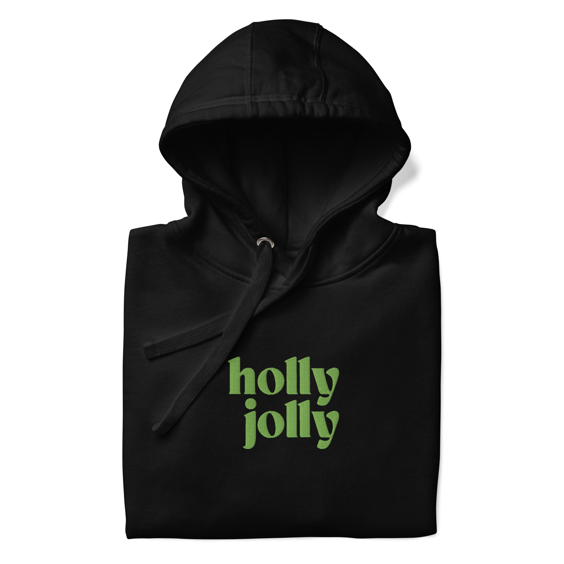 holly jolly embroidered hoodie black