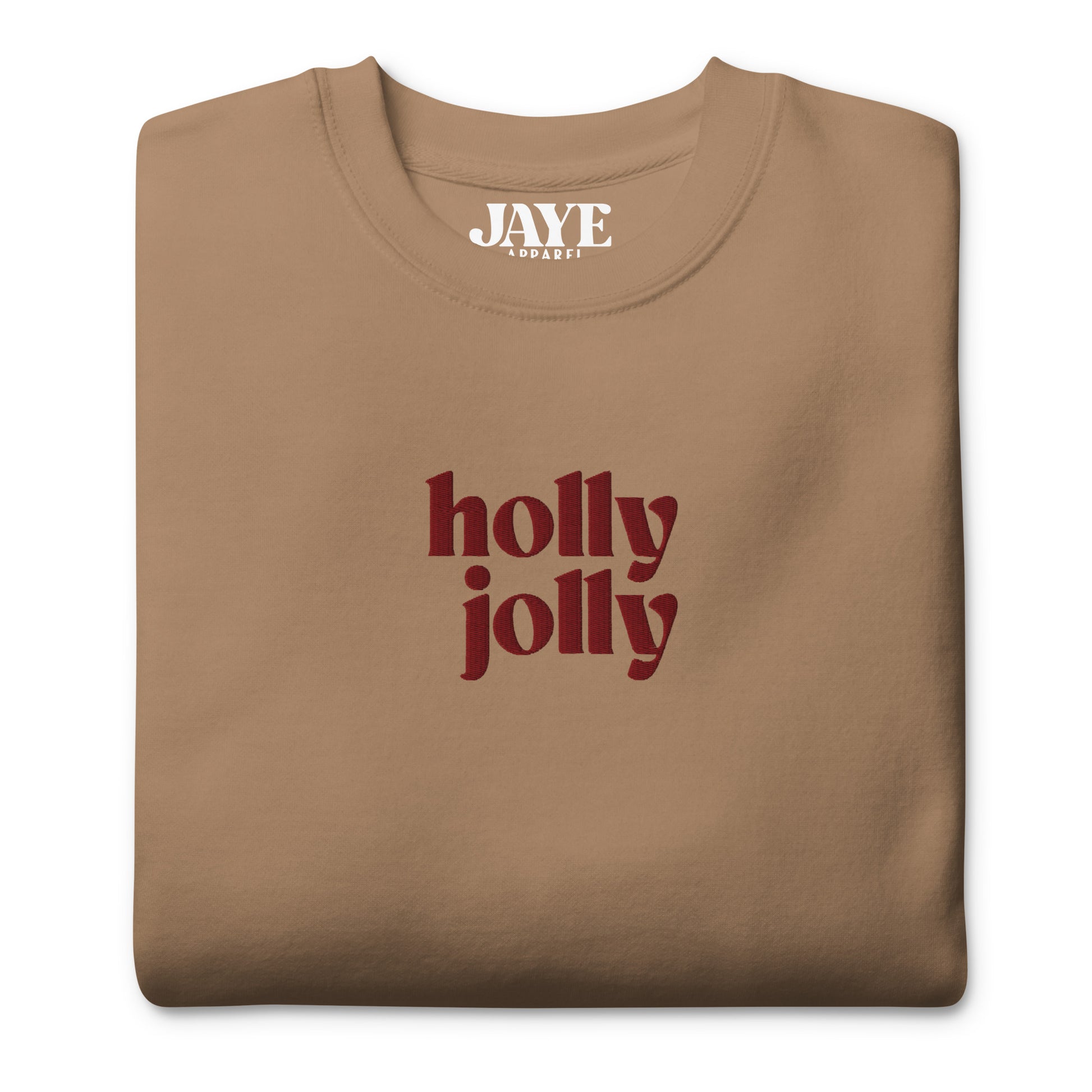 holly jolly embroidered hoodie latte tan brown