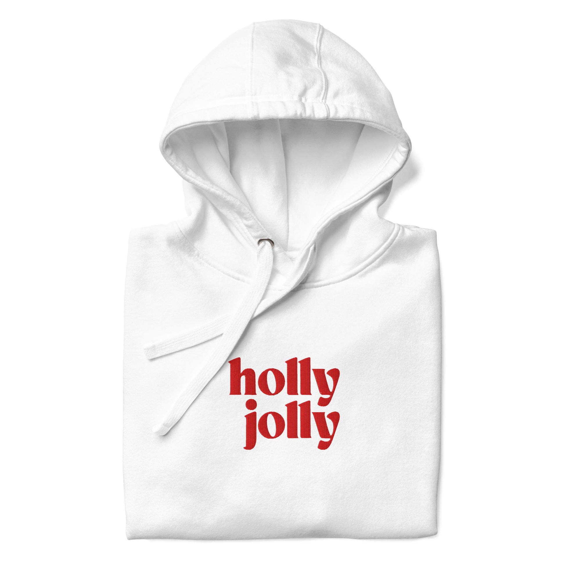 holly jolly embroidered hoodie white