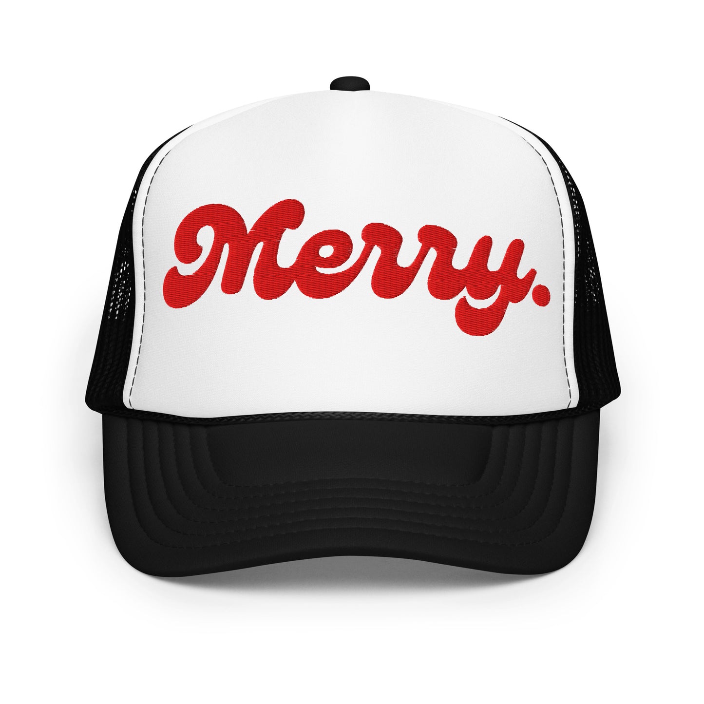 merry trucker hat black white