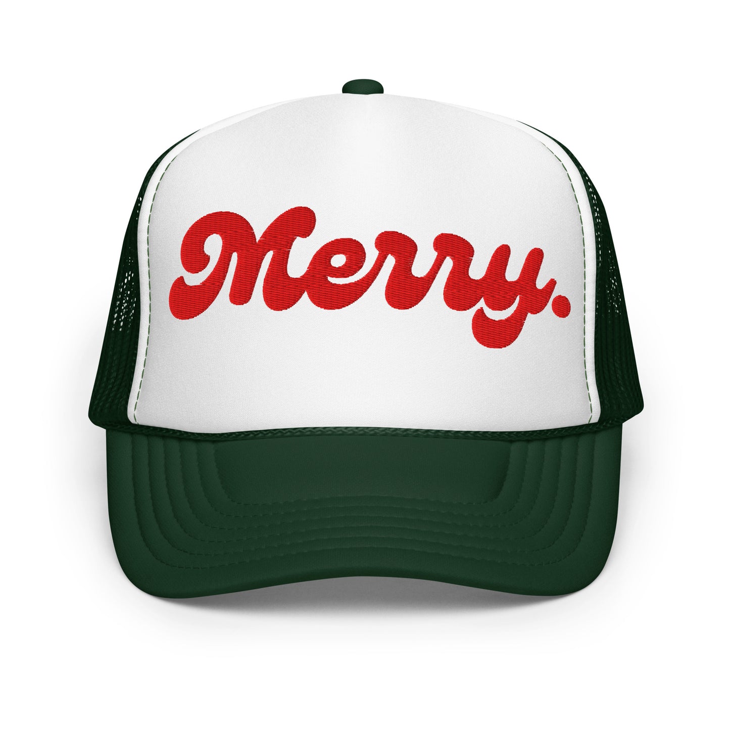 merry trucker hat dark green white