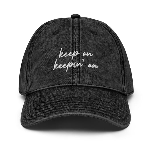 keep on keepin on black vintage wash hat