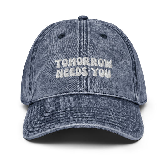 tomorrow needs you denim navy hat